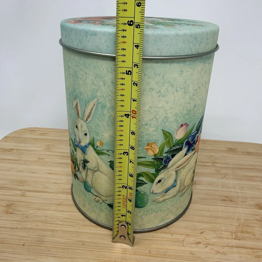 Vintage Easter Bunny Rabbit Nesting Tins Set of 2 Spring Floral Cottagecore